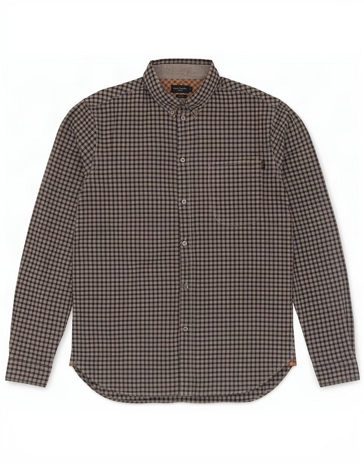 Camisa masculina Paul & Shark de ajuste padrão azul médio algodão guingão