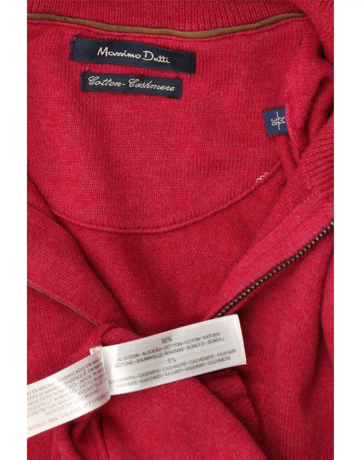 Suéter masculino Massimo Dutti com zíper e gola alta de algodão rosa médio