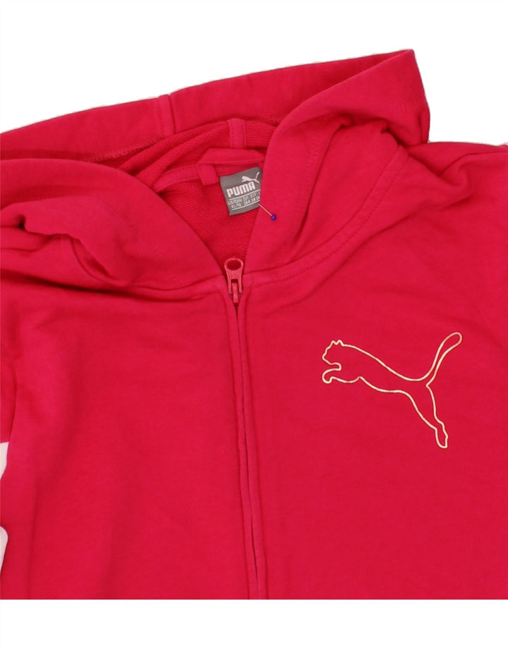 PUMA Girls Zip Hoodie Sweater 13-14 Years Pink Colourblock Cotton Vintage Puma and Second-Hand Puma from Messina Hembry 