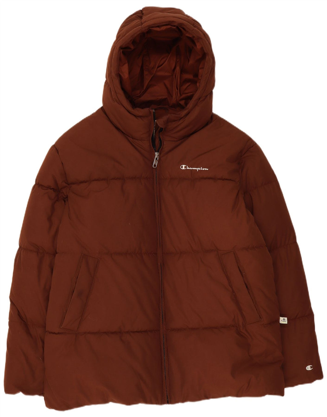 Jaqueta masculina acolchoada com capuz Champion UK 42 XL poliéster marrom