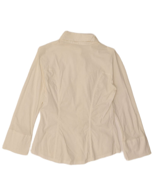 Camisa feminina Benetton UK 10 pequena algodão branco