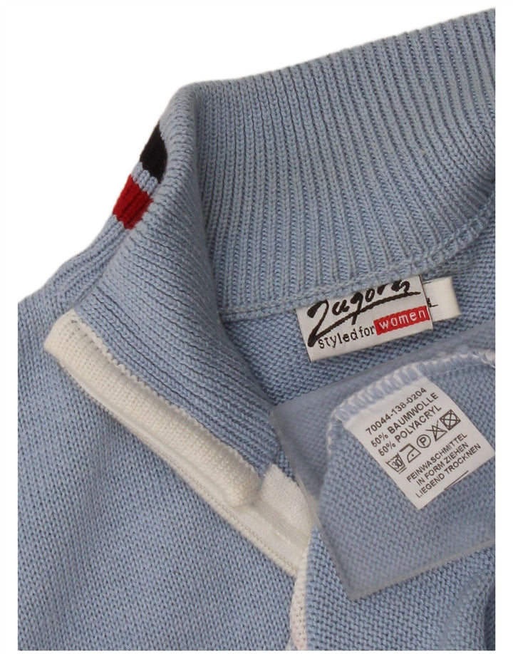 Suéter cardigã feminino sem mangas VINTAGE Reino Unido 16 grande bloco colorido azul