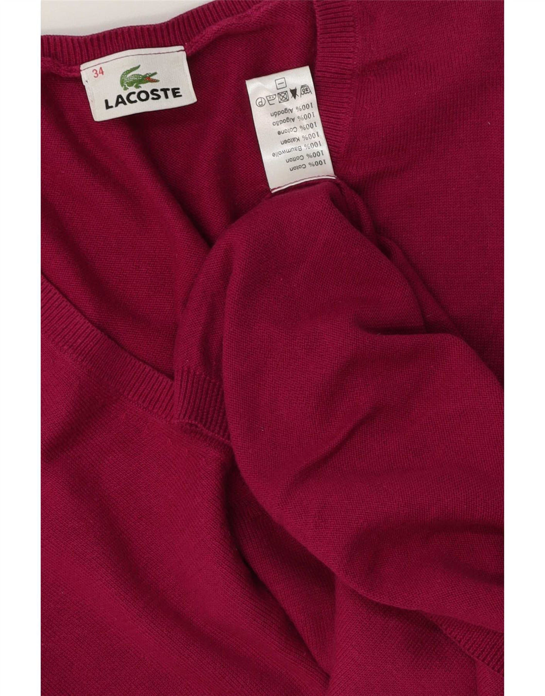 Suéter feminino Lacoste com decote em V tamanho 34 pequeno algodão rosa