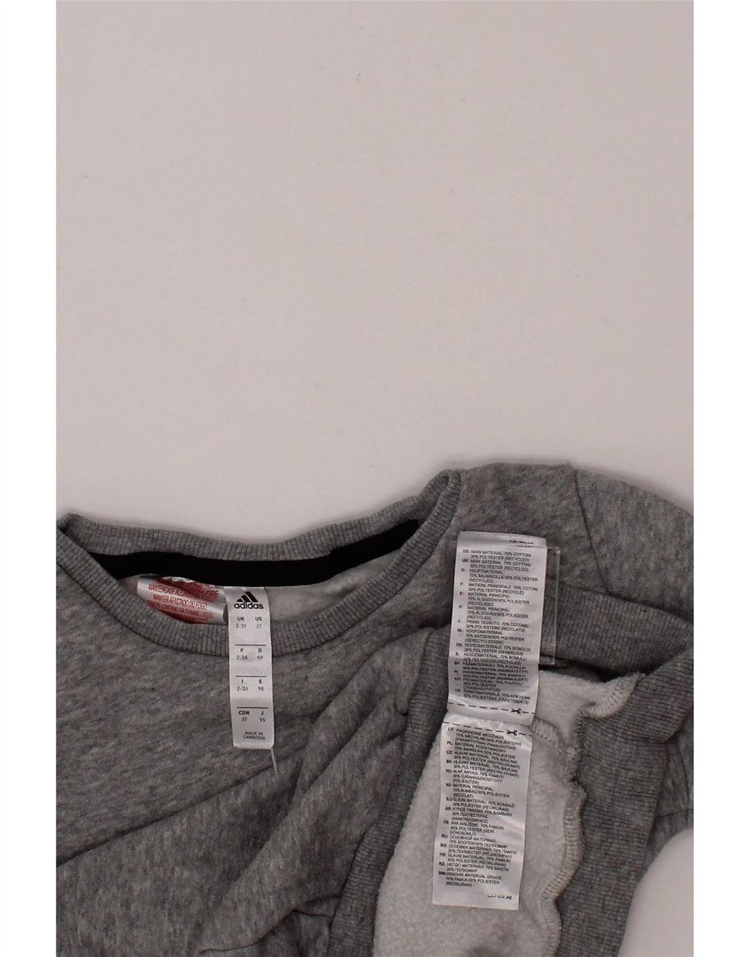 ADIDAS Boys Graphic Sweatshirt Jumper 2-3 Years Grey Cotton Vintage Adidas and Second-Hand Adidas from Messina Hembry 