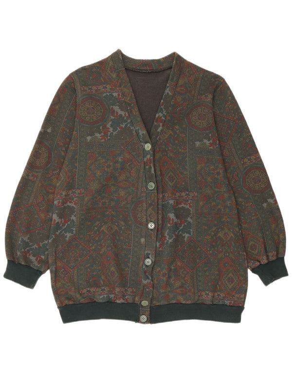 Suéter Cardigan Feminino Vintage Reino Unido 16 Grande Paisley Verde