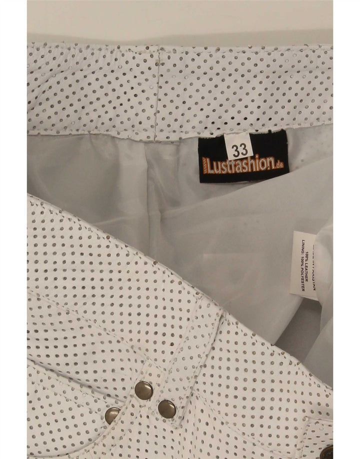 Shorts casuais de couro feminino vintage W33 couro manchado branco médio