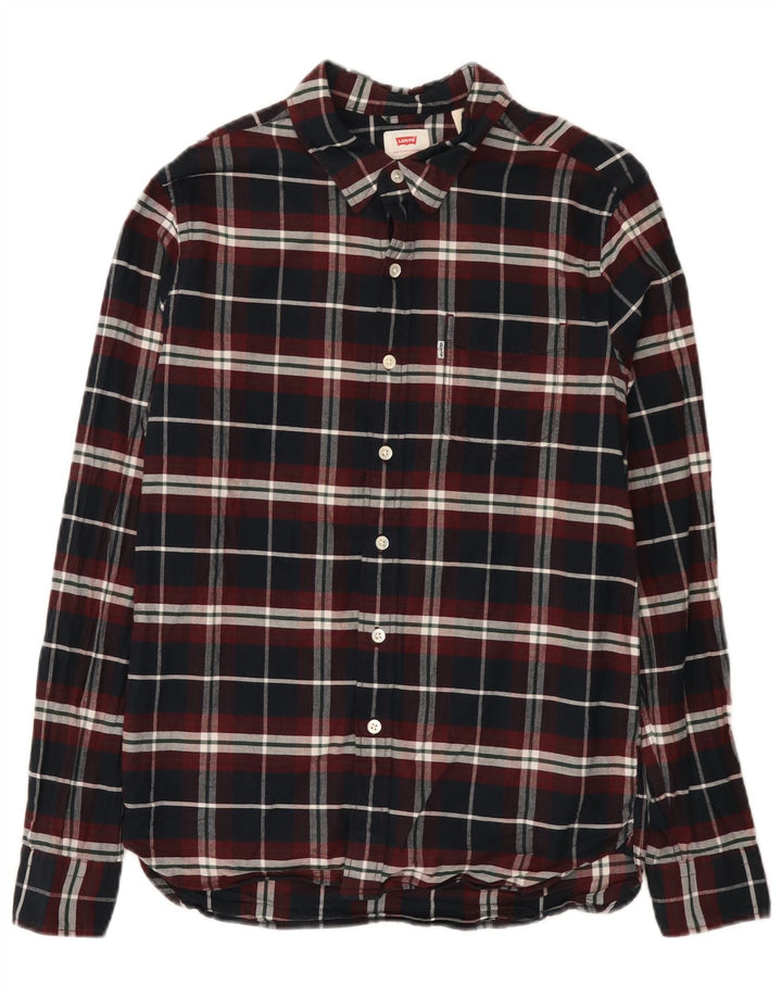 Camisa masculina de flanela Levi's pequena preta xadrez de algodão