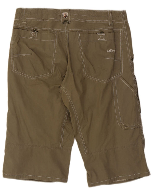 Bermuda cargo masculina vintage W34 grande algodão listrado cáqui