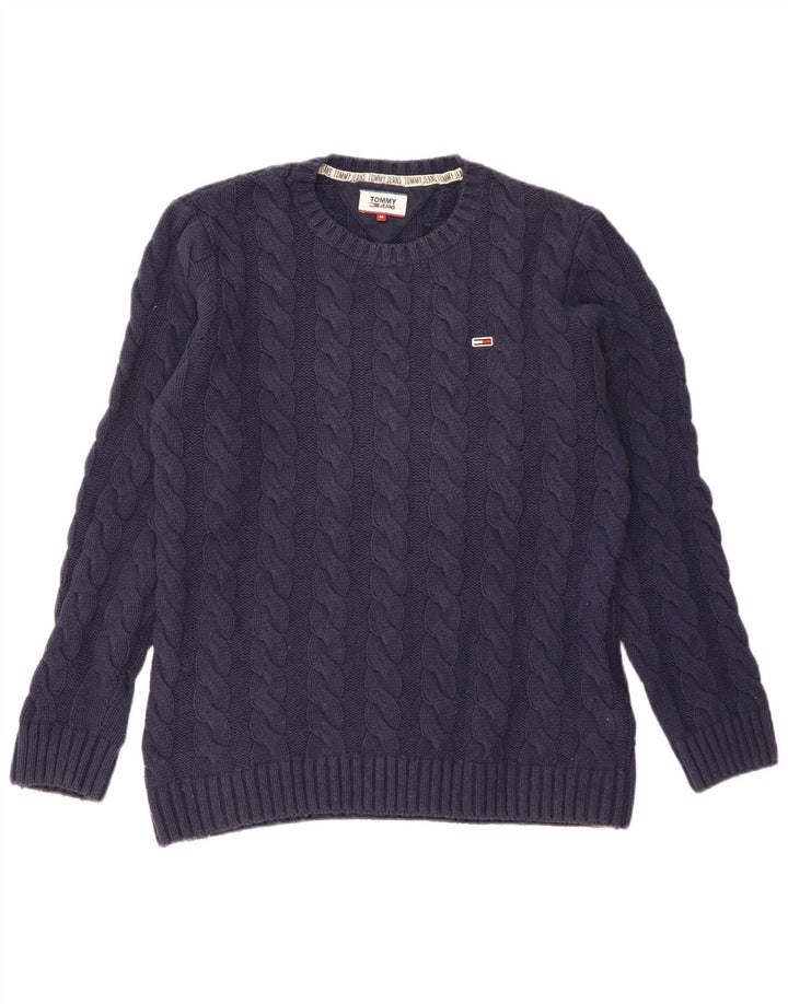 Suéter masculino Tommy Hilfiger com gola redonda, algodão azul marinho médio