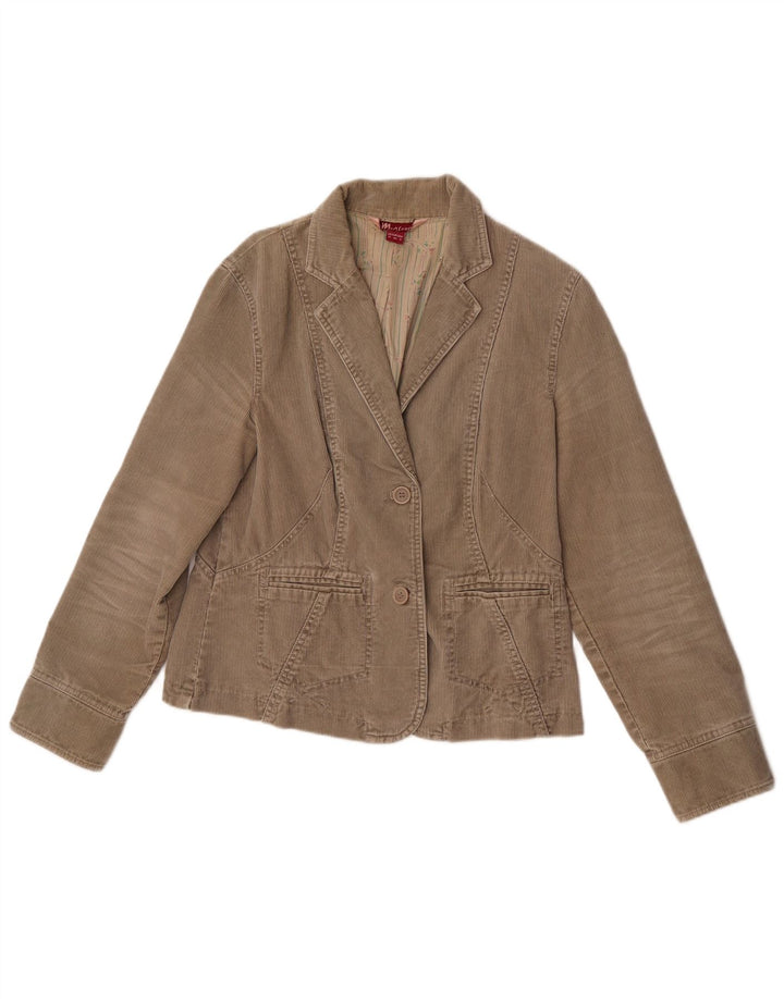 Monsoon Jaqueta blazer feminina de veludo cotelê com 2 botões Reino Unido 12 algodão bege médio