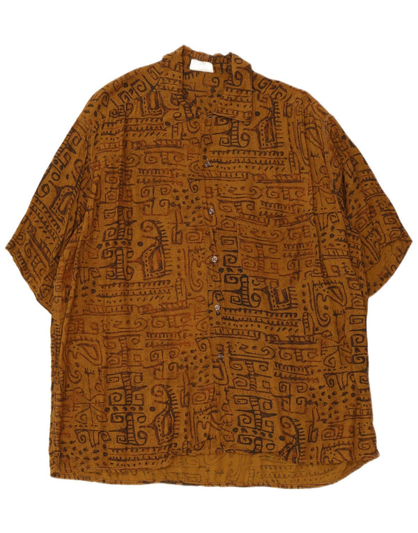 Camisa masculina Ingram com estampa abstrata de manga curta tamanho 43 17 XL marrom viscose
