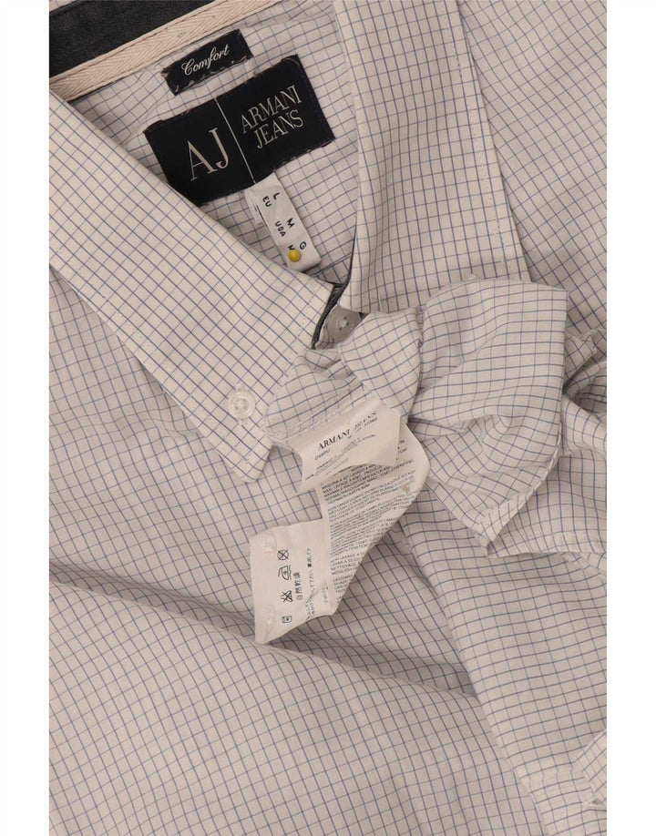 Camisa masculina Armani Jeans Comfort Fit grande algodão xadrez branco
