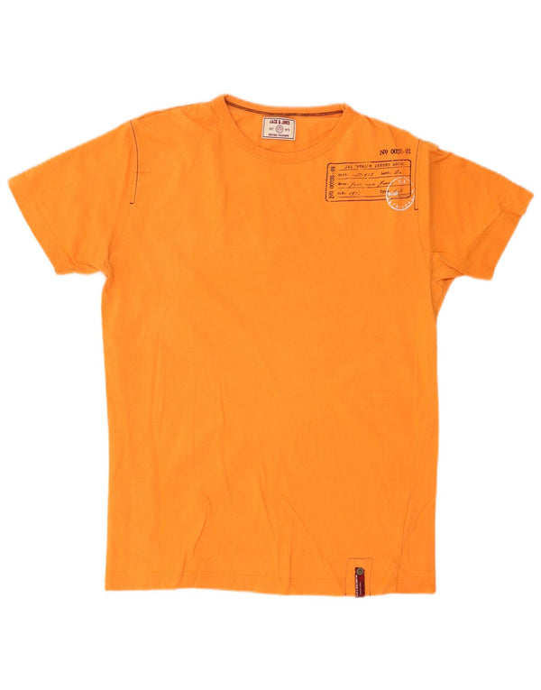 Camiseta masculina gráfica Jack & Jones Top médio algodão laranja