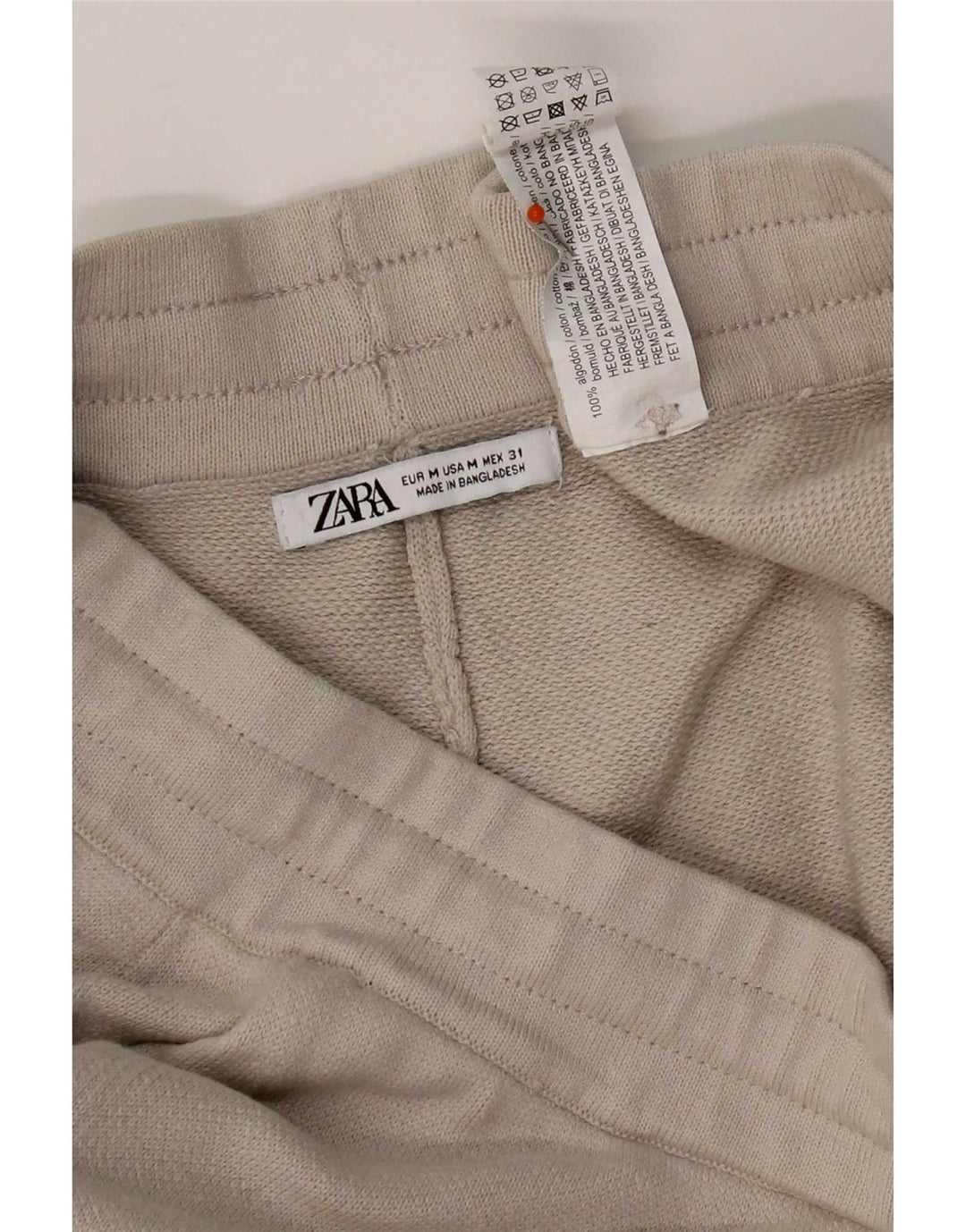 Zara Mens Sport Shorts Médio Bege Algodão