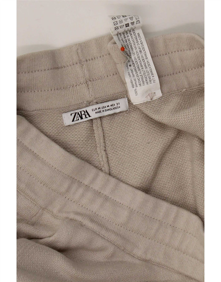 Zara Mens Sport Shorts Médio Bege Algodão