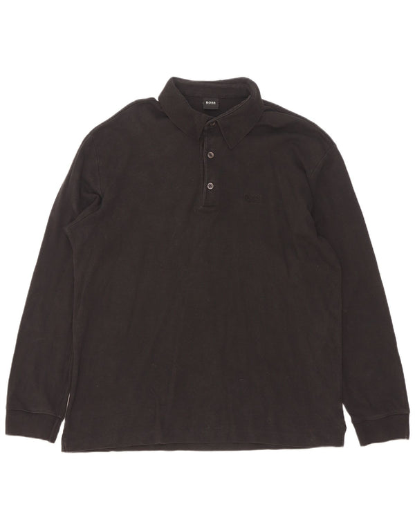 Camisa polo masculina de manga comprida Hugo Boss grande algodão preto