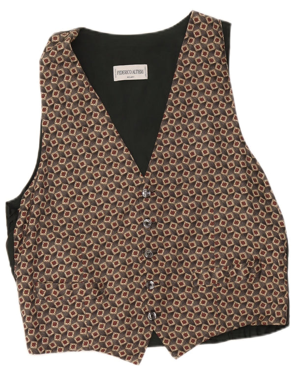 Colete vintage masculino clássico ajuste grande seda geométrica marrom