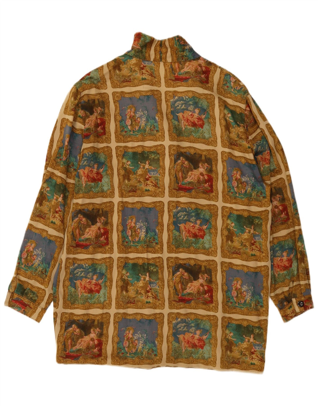 Blusa feminina vintage com estampa gráfica UK 18 XL cáqui patchwork