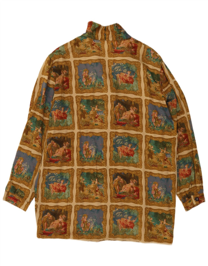 Blusa feminina vintage com estampa gráfica UK 18 XL cáqui patchwork