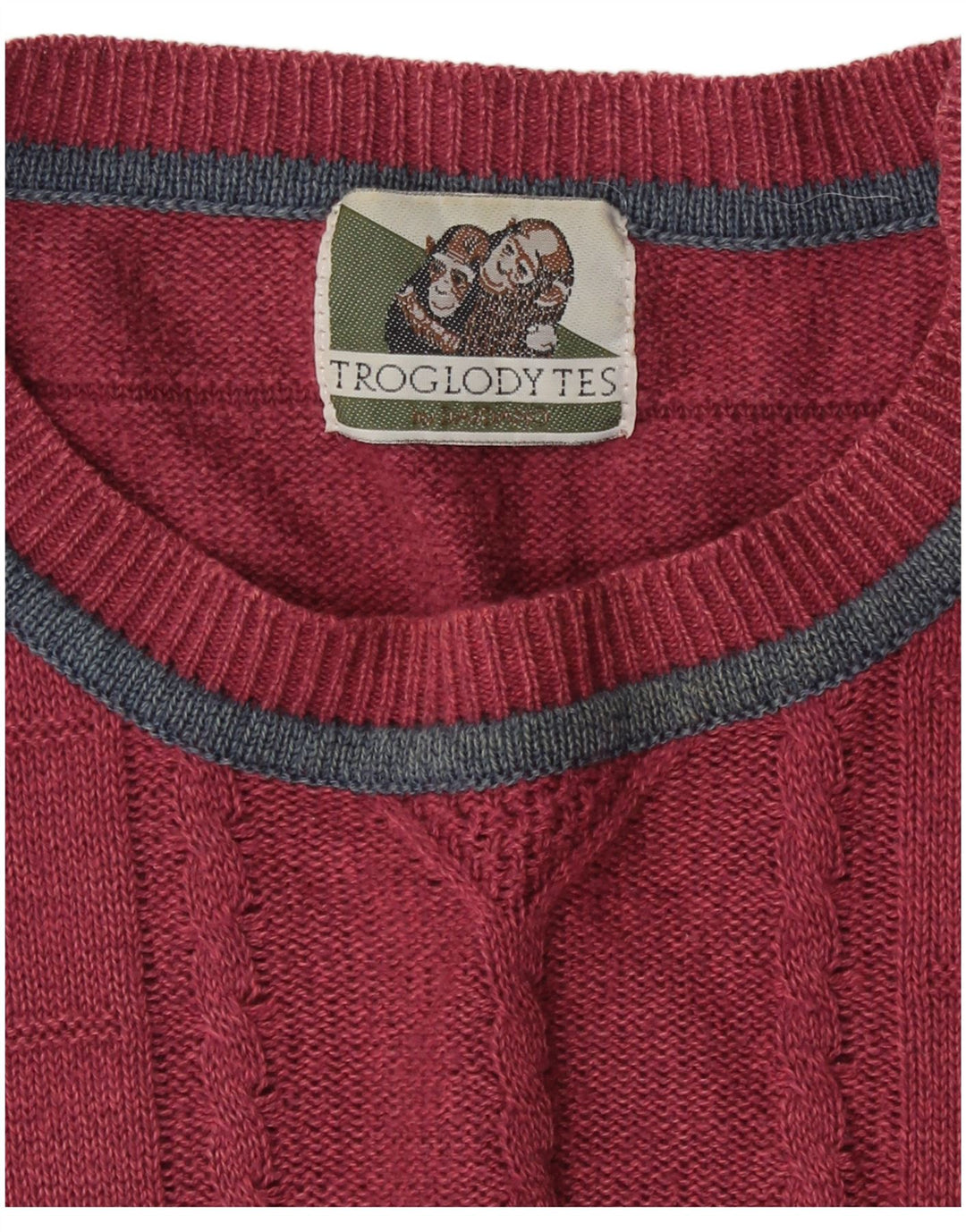 Suéter vintage masculino com gola redonda grande bloco colorido rosa