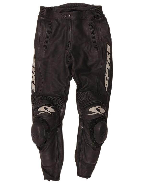 Calça masculina de couro gráfico para motocicleta Spyke IT 48 médio W30 L28 preta
