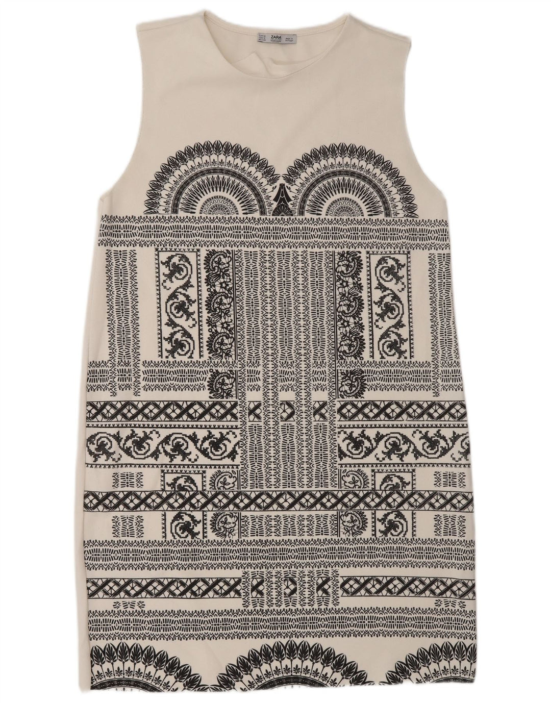 Vestido feminino sem mangas Zara UK 12 médio branco geométrico
