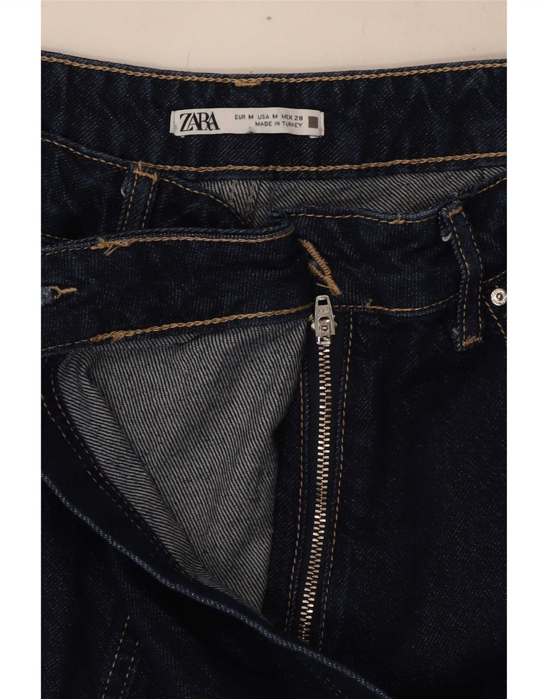 Zara Shorts jeans feminino médio W28 algodão azul marinho