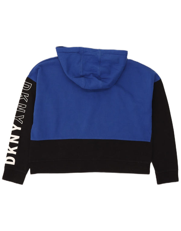 Dkny Suéter feminino com capuz e estampa gráfica UK 16 grande bloco colorido azul