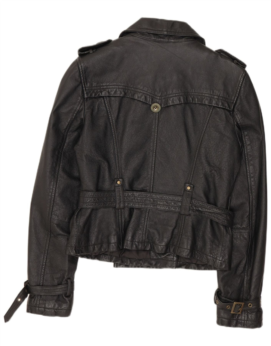 Jaqueta feminina de couro militar SPECCHIO UK 12 couro preto médio