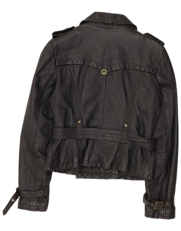 Jaqueta feminina de couro militar SPECCHIO UK 12 couro preto médio