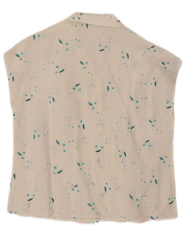 VINTAGE Womens Sleeveless Shirt Blouse UK 12 Medium White Geometric