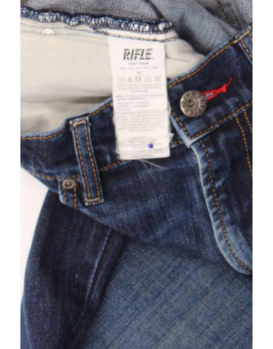 Rifle Mens Distressed Slim Jeans W32 L34 Azul Marinho Algodão