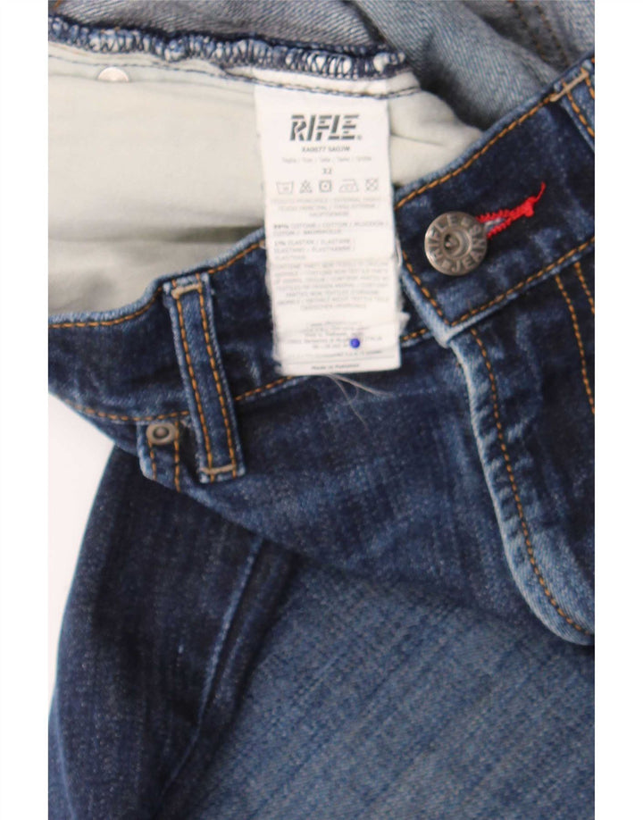 Rifle Mens Distressed Slim Jeans W32 L34 Azul Marinho Algodão