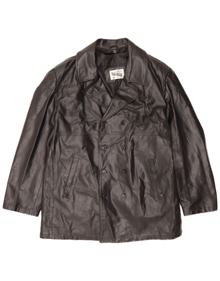 Jaqueta de couro masculina vintage UK 44 2XL couro preto