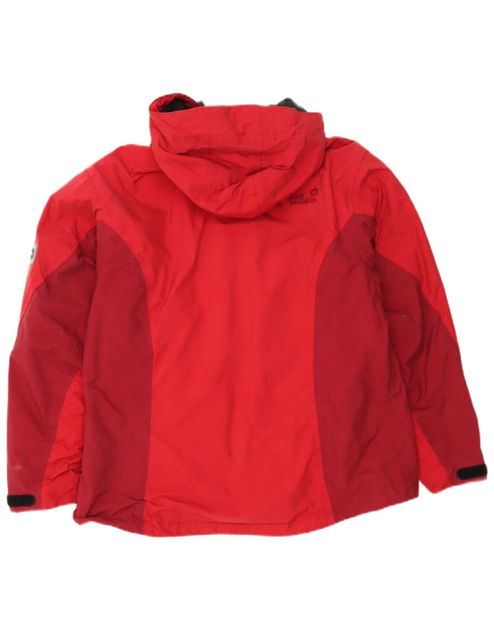 Jaqueta corta-vento feminina Jack Wolfskin UK 14/16 grande bloco colorido vermelho