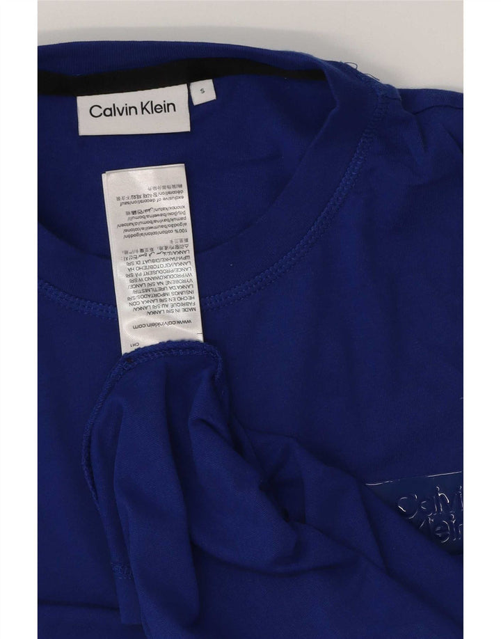 Calvin Klein Camiseta masculina top pequeno azul algodão