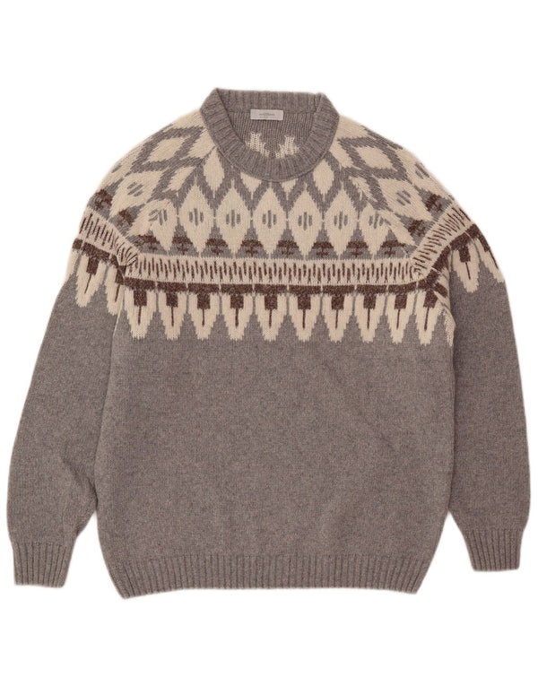 Suéter masculino Maestrami com gola redonda IT 54 XL cinza Fair Isle Wool