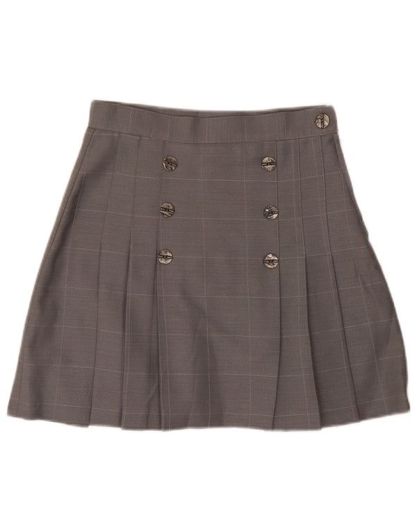 Mini saia plissada feminina vintage IT 42 médio W28 lã xadrez cinza