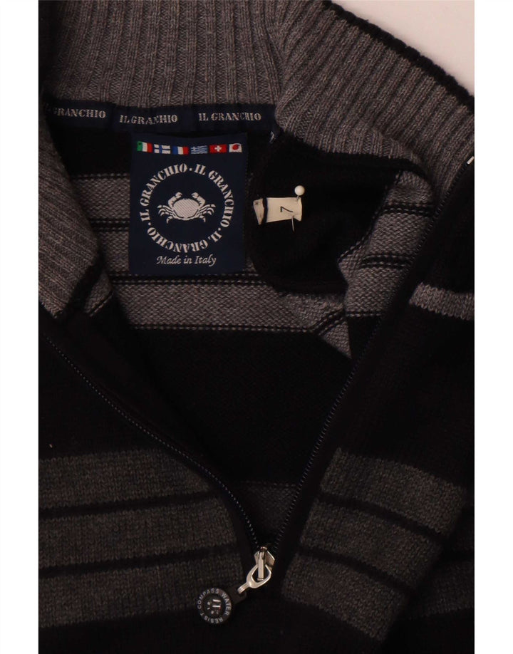 Suéter masculino Il Granchio com zíper e gola grande listrado azul marinho
