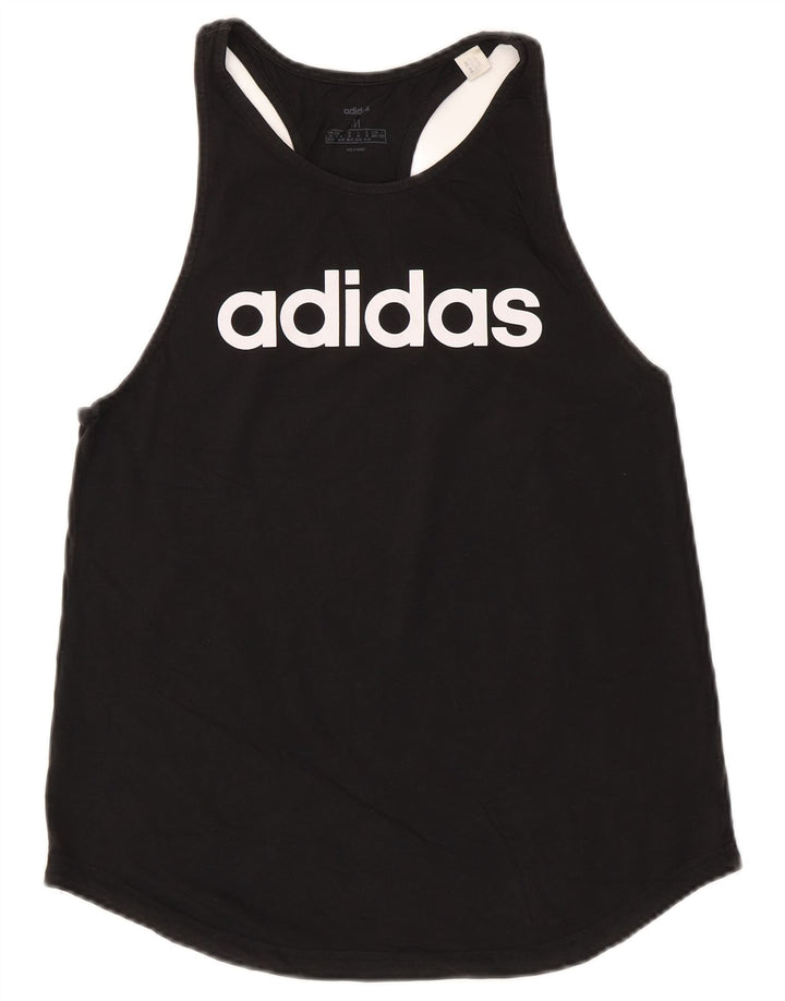 ADIDAS Womens Graphic Vest Top UK 12/14 Médio Algodão Preto