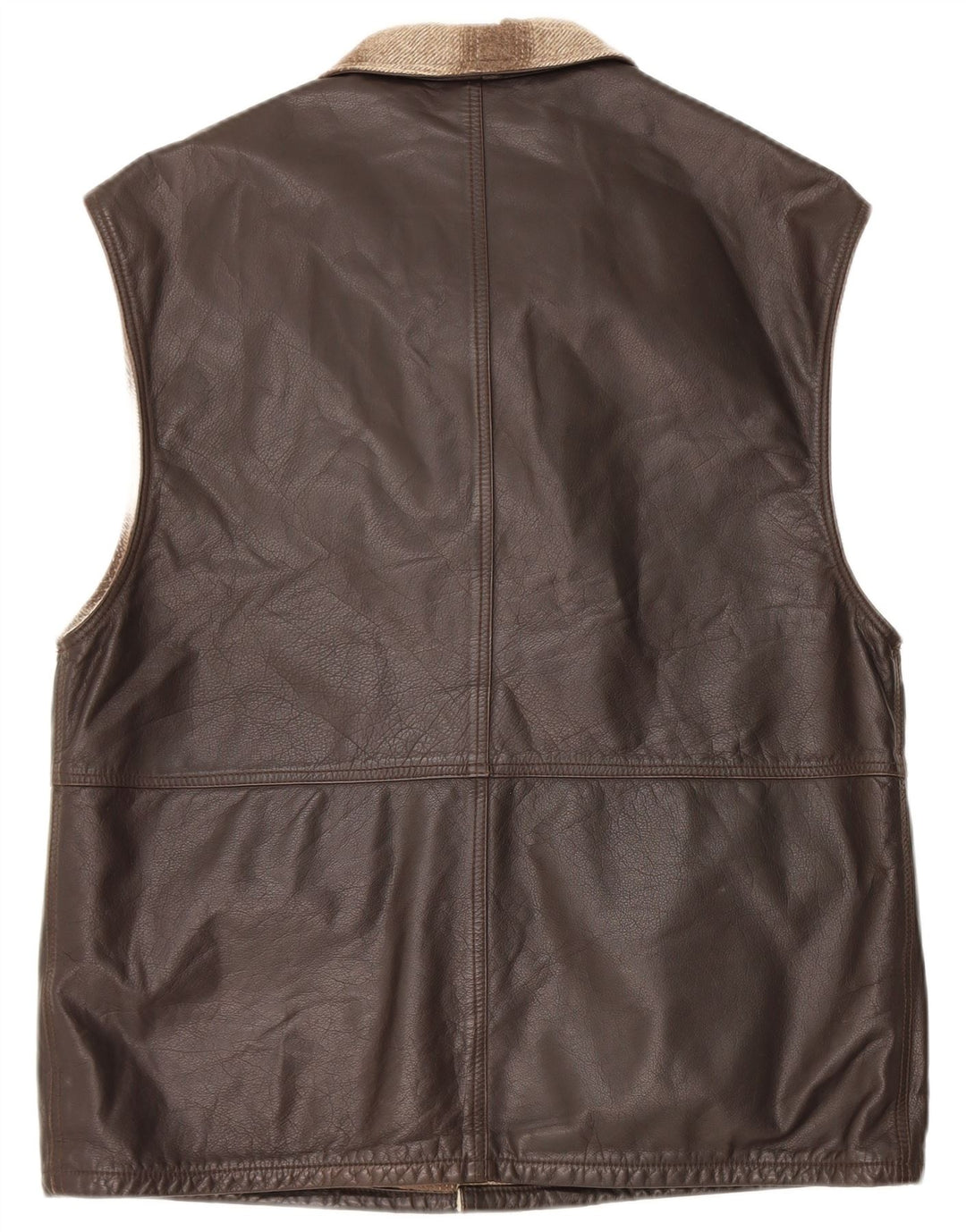 Colete de couro masculino vintage IT 48 couro colorblock marrom médio