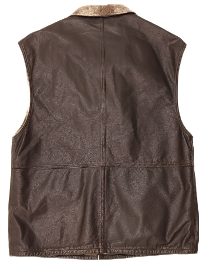 Colete de couro masculino vintage IT 48 couro colorblock marrom médio