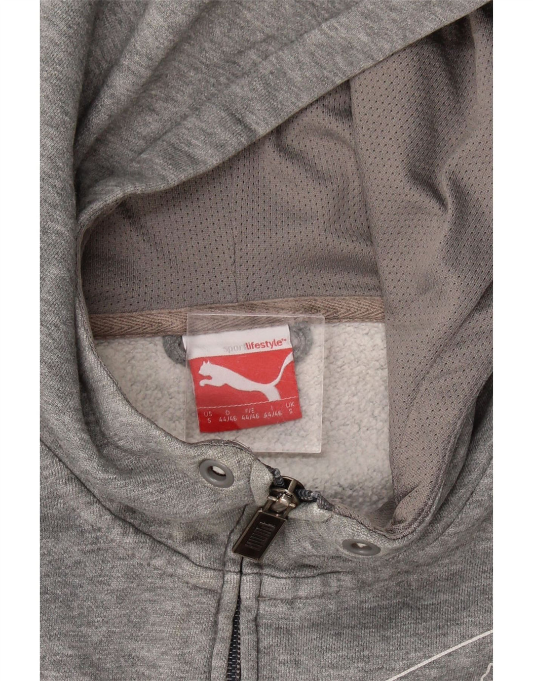 Suéter PUMA masculino com capuz e zíper gráfico pequeno algodão cinza