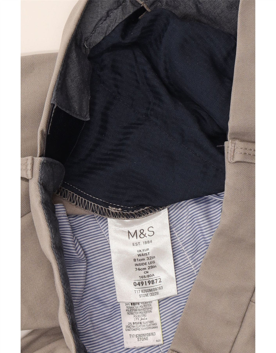 Calça masculina de terno reto Marks & Spencer W32 L28 algodão cinza