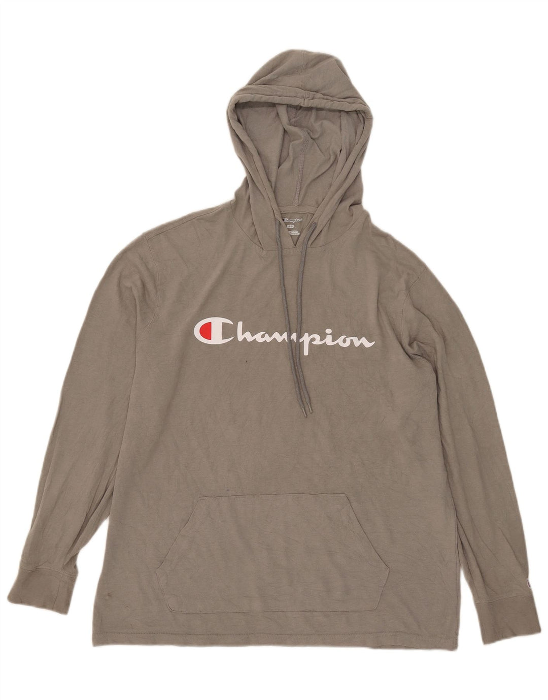 Champion masculino com capuz gráfico top manga comprida cinza médio