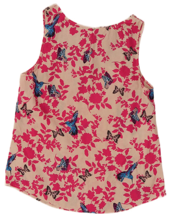 Blusa feminina sem mangas Oasis UK 10 pequena borboleta floral rosa