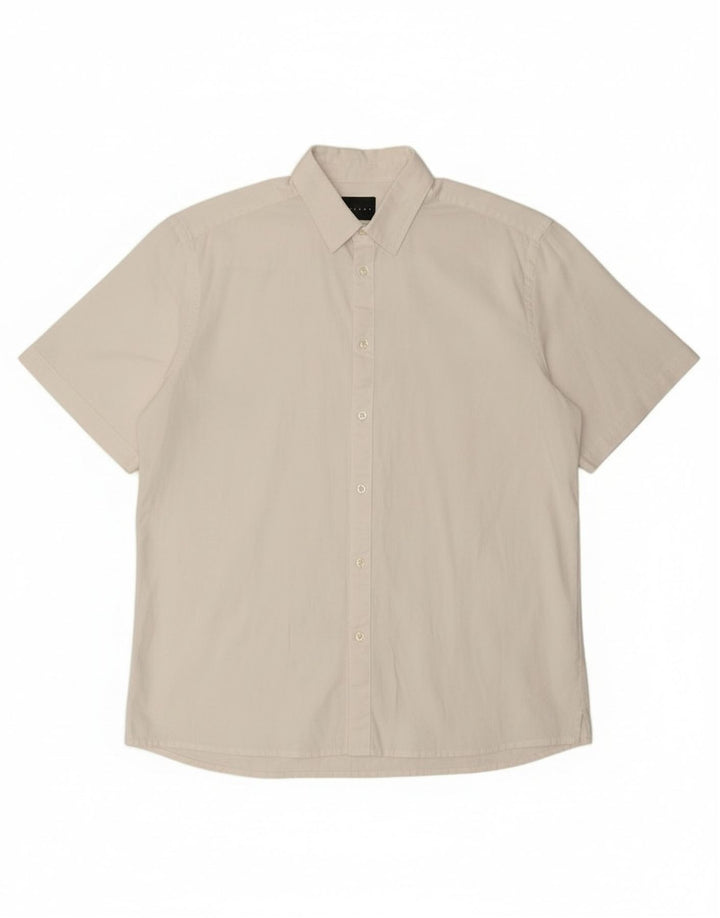 Camisa masculina Sisley manga curta regular fit médio linho branco