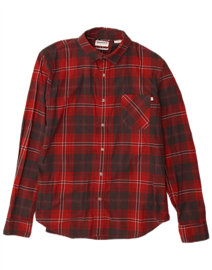 Camisa masculina de flanela Slim Fit Timberland de algodão xadrez vermelho médio