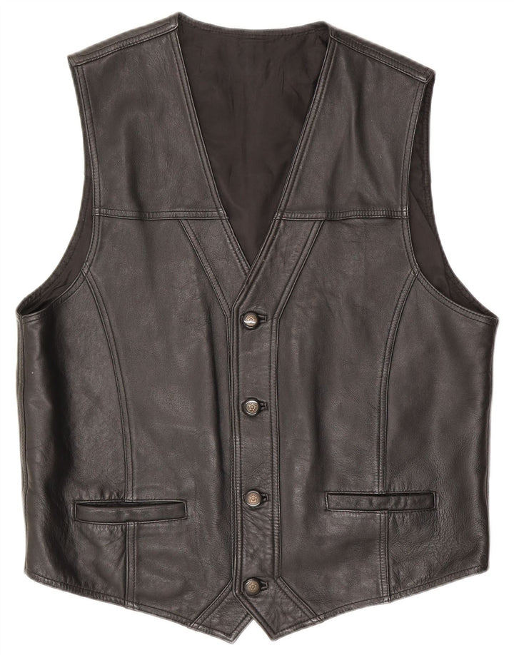 Colete de couro masculino vintage grande couro preto