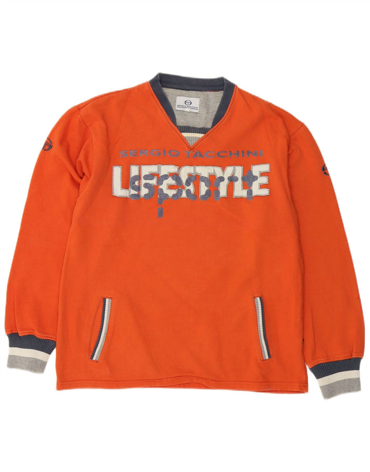 Sergio Tacchini moletom gráfico masculino jumper médio algodão laranja
